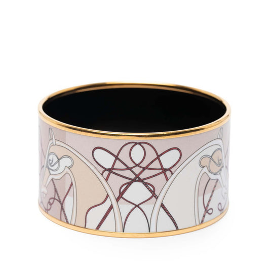 Hermes Coup de Fouet Horsewhip Motif Bangle in Gold, Beige, and Multicolor Plated for Women