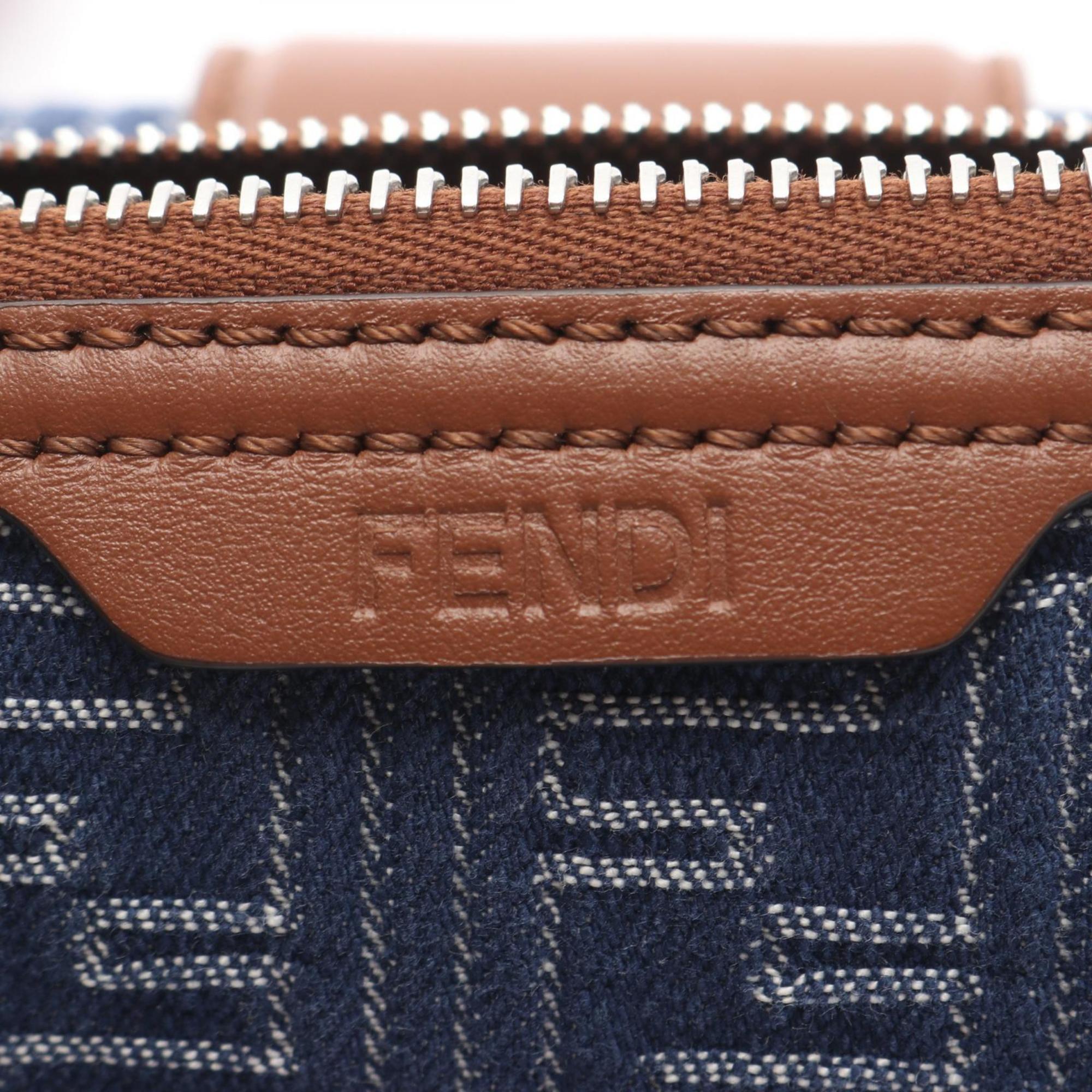 Fendi Double Baguette Zucca Shoulder Bag, Canvas and Leather, Men's, Navy Brown, 7VA649