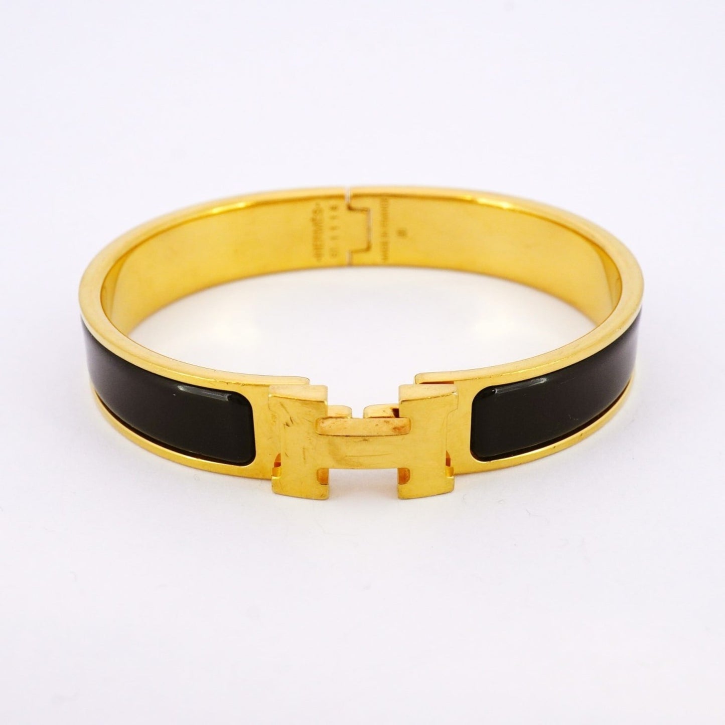 Hermes Click-Clack PM Bangle in GP-plated Gold and Black for Women