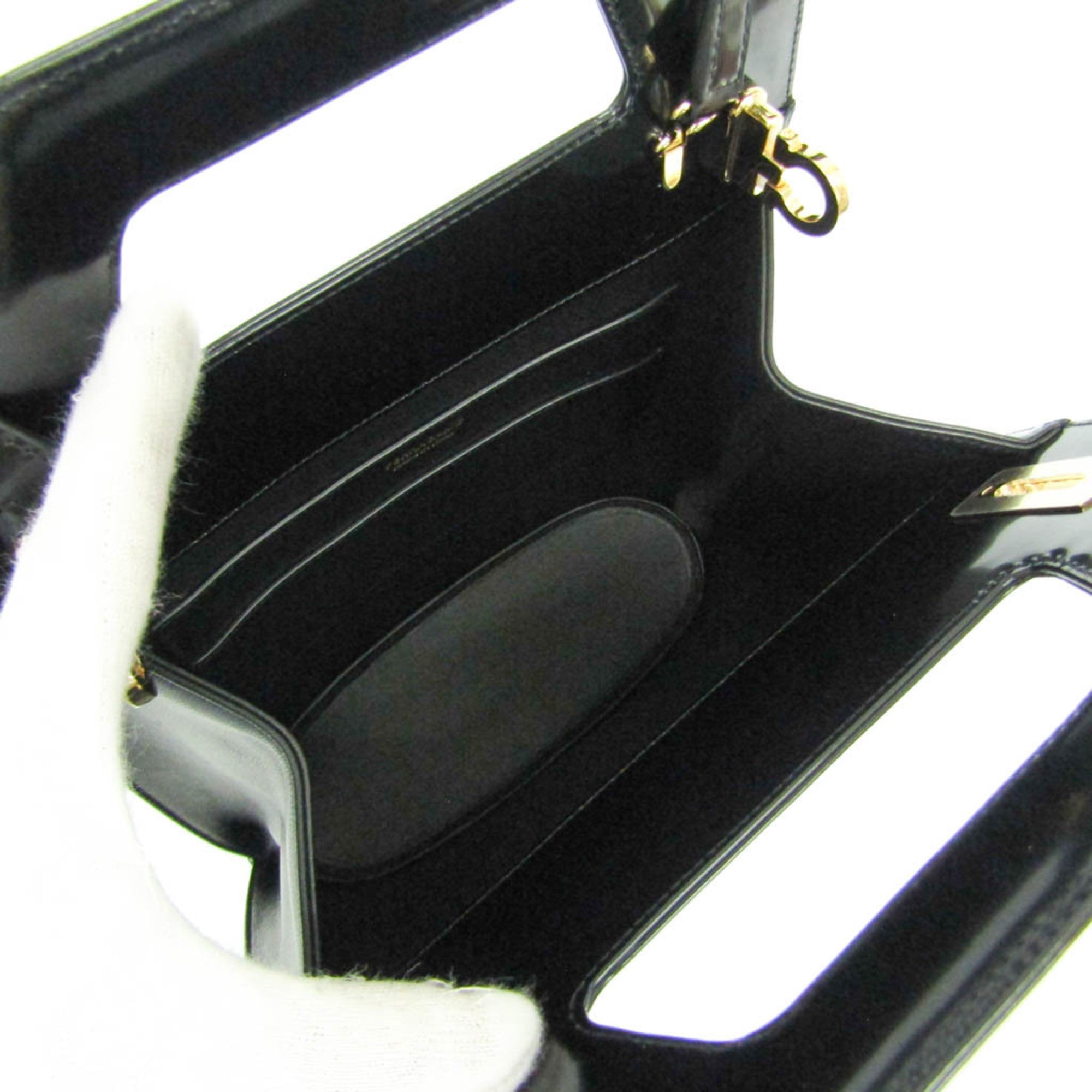 Salvatore Ferragamo Gancini Wanda DH-21 3483 Women's Leather Handbag,Shoulder Bag Black — Like New