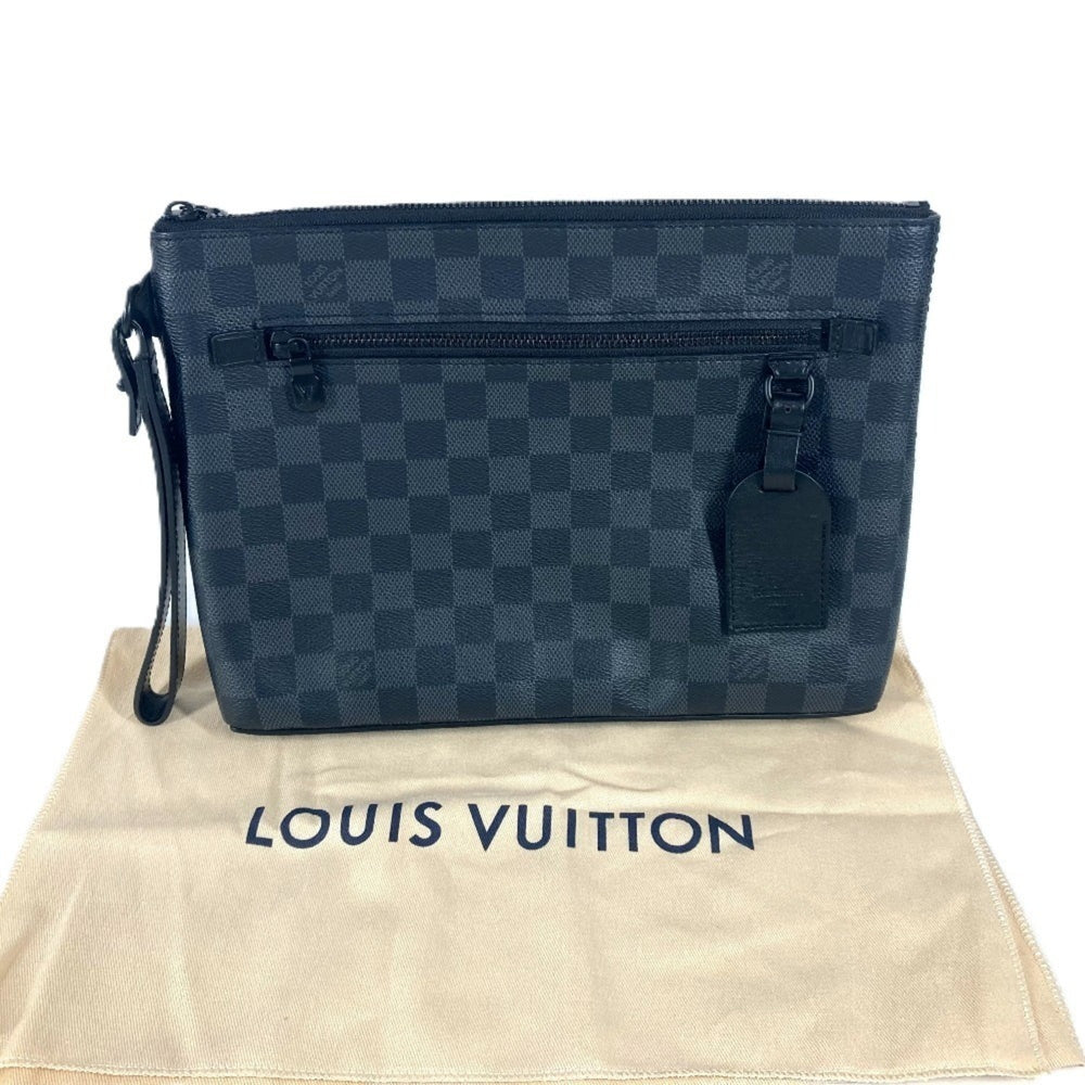 LOUIS VUITTON N40505 Damier Graphite Take-Off Pouch Bag Second Clutch with Strap Canvas Men's Women's Black — Like New