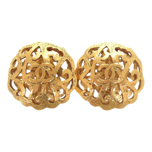 CHANEL Vintage Coco Mark GP Gold Earrings 0146