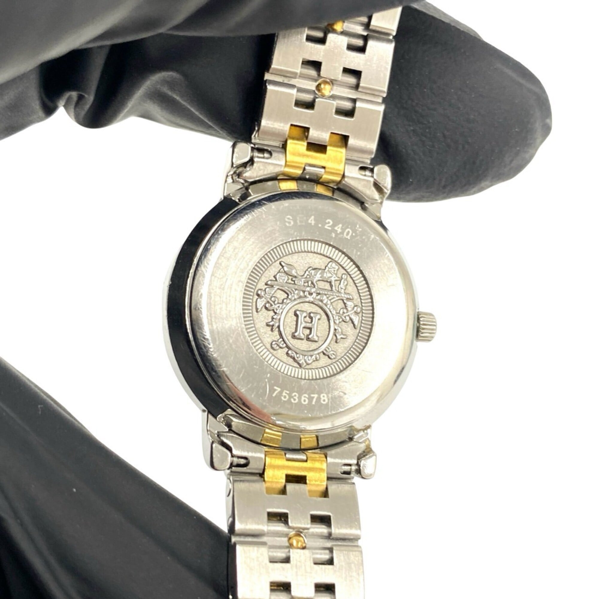 HERMES Vintage Sellier Stainless Steel GP Wristwatch Silver Gold 79642 — Good