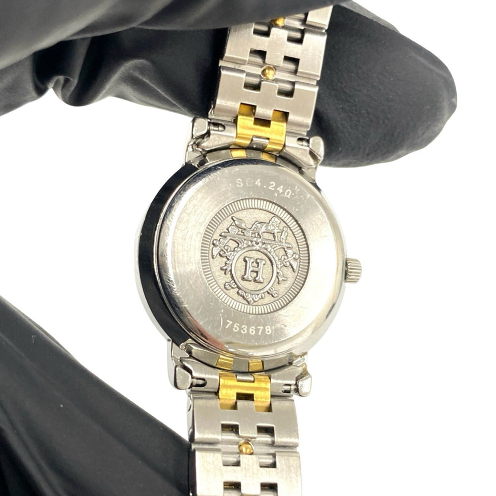 HERMES Vintage Sellier Stainless Steel GP Wristwatch Silver Gold 79642 — Good