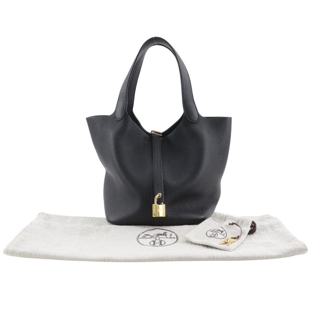Hermes Picotin Lock 22 MM Handbag, Taurillon Clemence Leather, 2022 Model, Black, U-shaped Belt Buckle, Women's — Like New