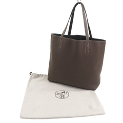 HERMES Double Sens 45 Tote Bag, Taurillon Clemence Leather, Etoupe/Ebene, K Stamp, with Dust Made in France, Men's — Like New