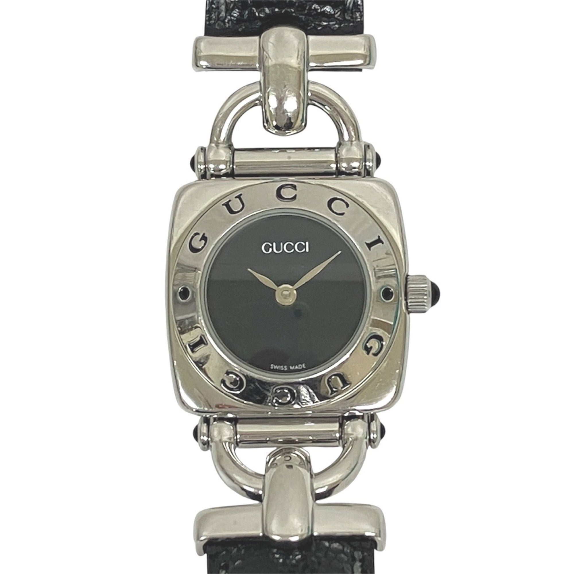 Gucci GUCCI watch, total weight 22g, stainless steel, genuine leather strap, quartz movement, black dial, 6300L — Good
