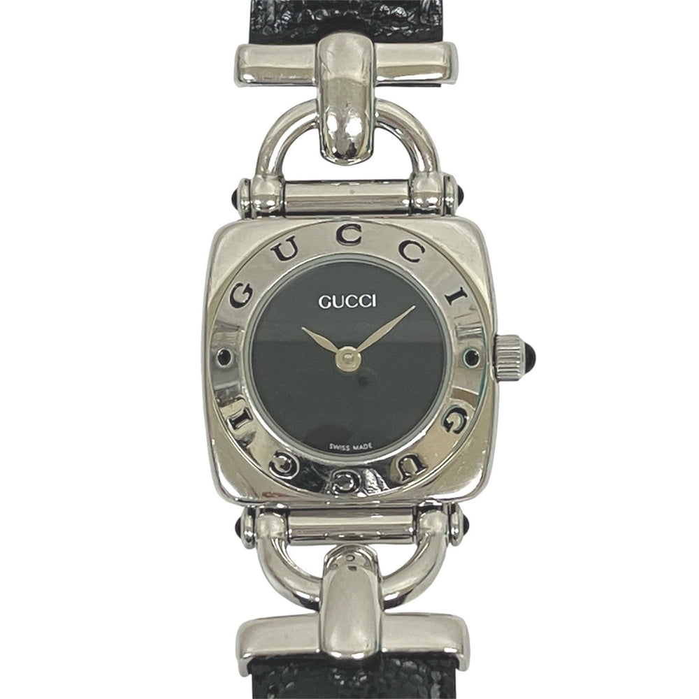 Gucci GUCCI watch, total weight 22g, stainless steel, genuine leather strap, quartz movement, black dial, 6300L — Good