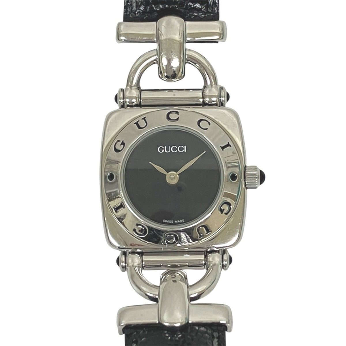 Gucci GUCCI watch, total weight 22g, stainless steel, genuine leather strap, quartz movement, black dial, 6300L — Good
