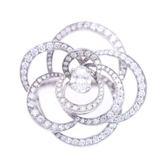 CHANEL Camellia Oval Ring with 0.8ct Diamonds / 140ct and 1.81ct Diamonds, #51, 18KWG 750 White Gold, 0234, Women's