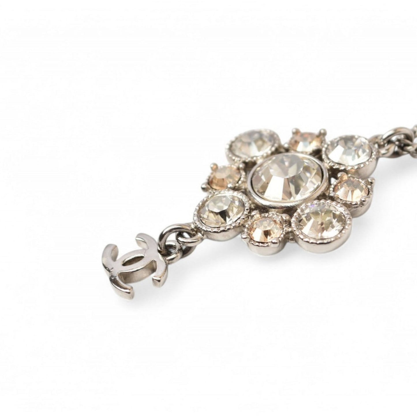 Chanel Necklace Pendant 2way CHANEL Coco Mark CC Rhinestone Silver A12V