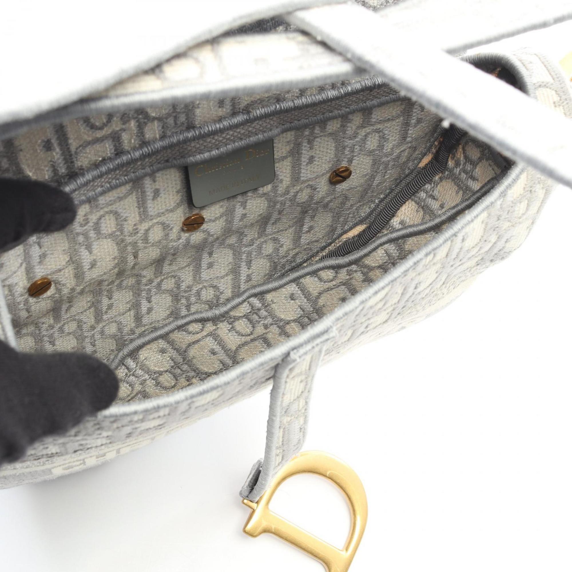 Christian Dior Dior Saddle Bag, Oblique Jacquard Canvas Handbag, Women's, Gray and Ivory