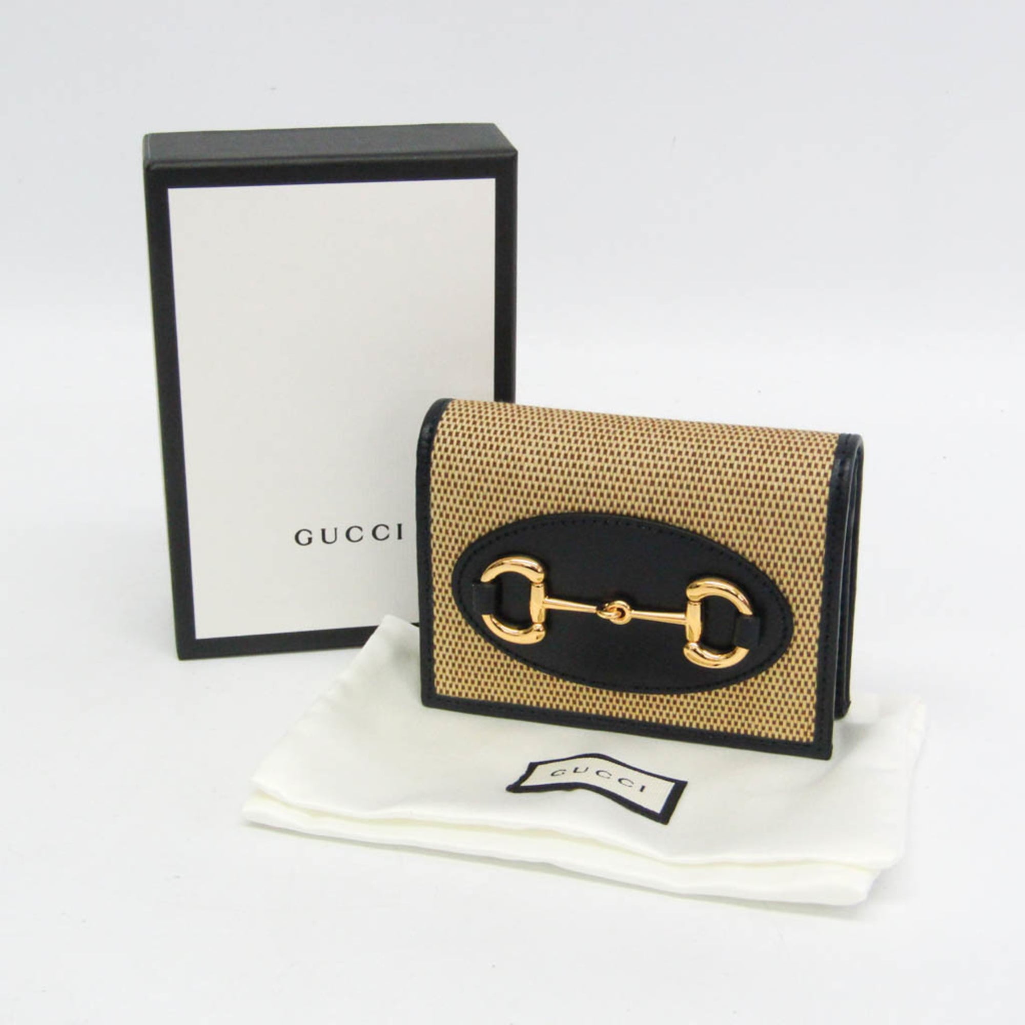 Gucci Horsebit 1955 Mini Wallet 621887 Women's Canvas,Leather Wallet (bi-fold) Beige,Black