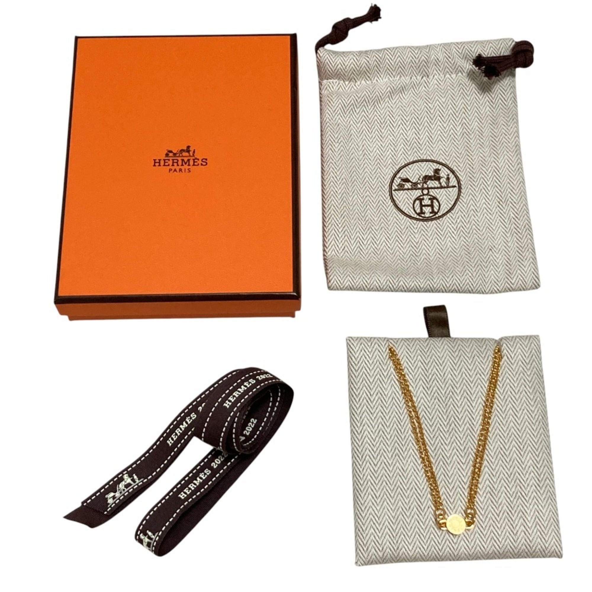 HERMES Charnière PM Necklace, Gold Color, Women's — Like New