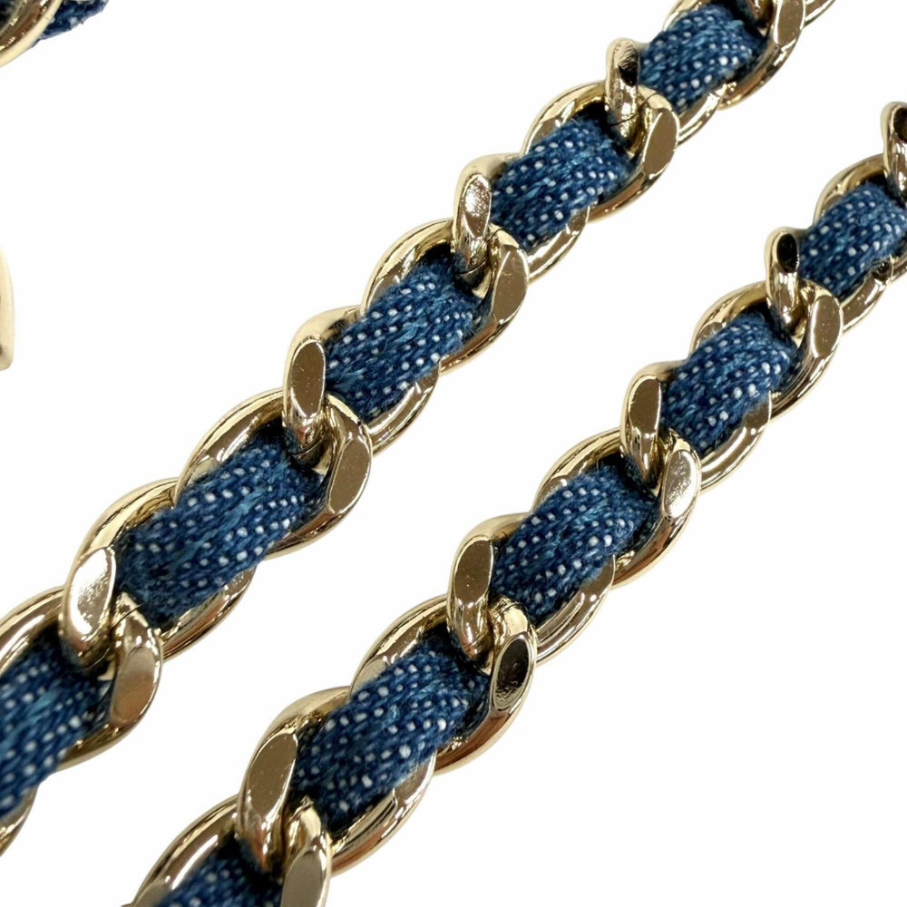 CHANEL B25P ABF163 Coco Mark Double Chain Necklace, Blue with Gold Hardware, Made in Italy, Women's — Like New