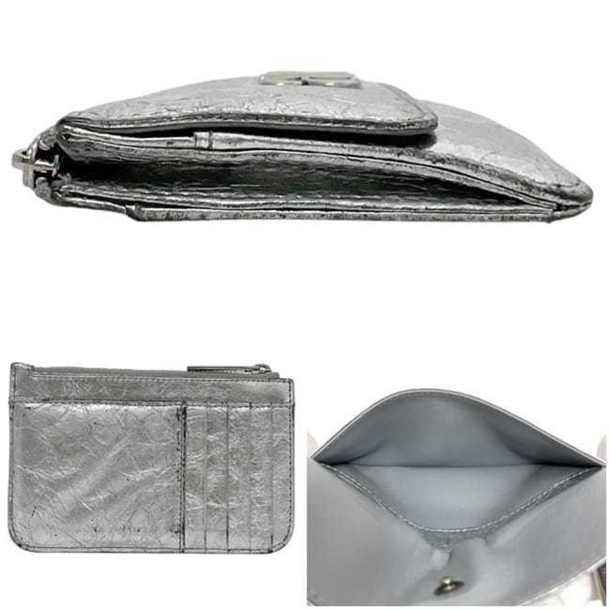 Balenciaga card holder/coin case f-24080 Silver Monaco 765420 Leather coin purse 8122 N 527545 BALENCIAGA BB wallet/pouch/card holder for men and women
