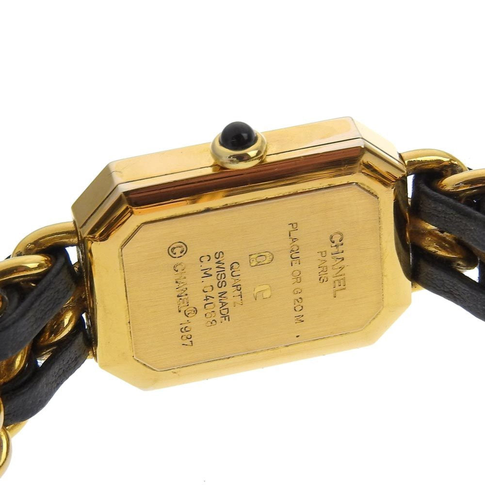 CHANEL Premiere L Watch, Gold-plated x Leather, Quartz, Analog Display, Black Dial, L, Women's — Good