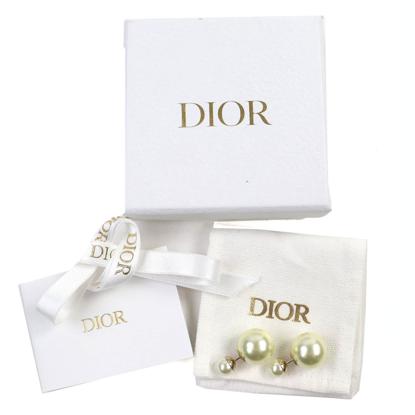 Christian Dior DIOR E0078MIDRS Tribales Faux Pearl Earrings for Women, White and Gold, Box Dust Bag Included