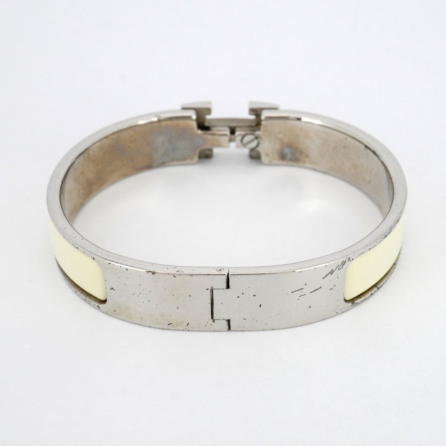 Hermes Click-Clack PM Bangle in Metal Silver and Ivory for Women