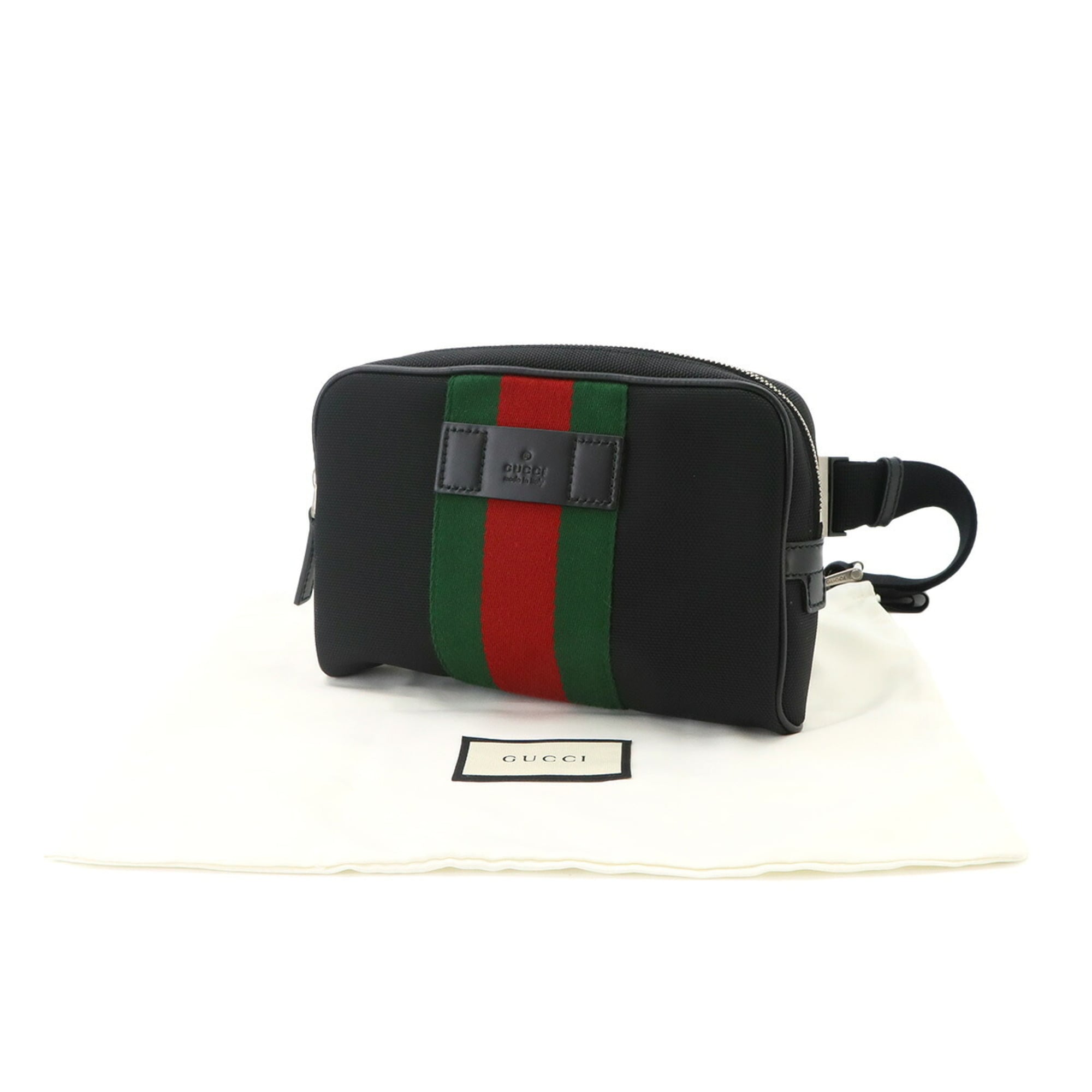 Gucci Sherry Line Body Handbag, Canvas and Leather, Black, 630919, Silver Hardware, Web Stripe Belt Bag — New - Store Return