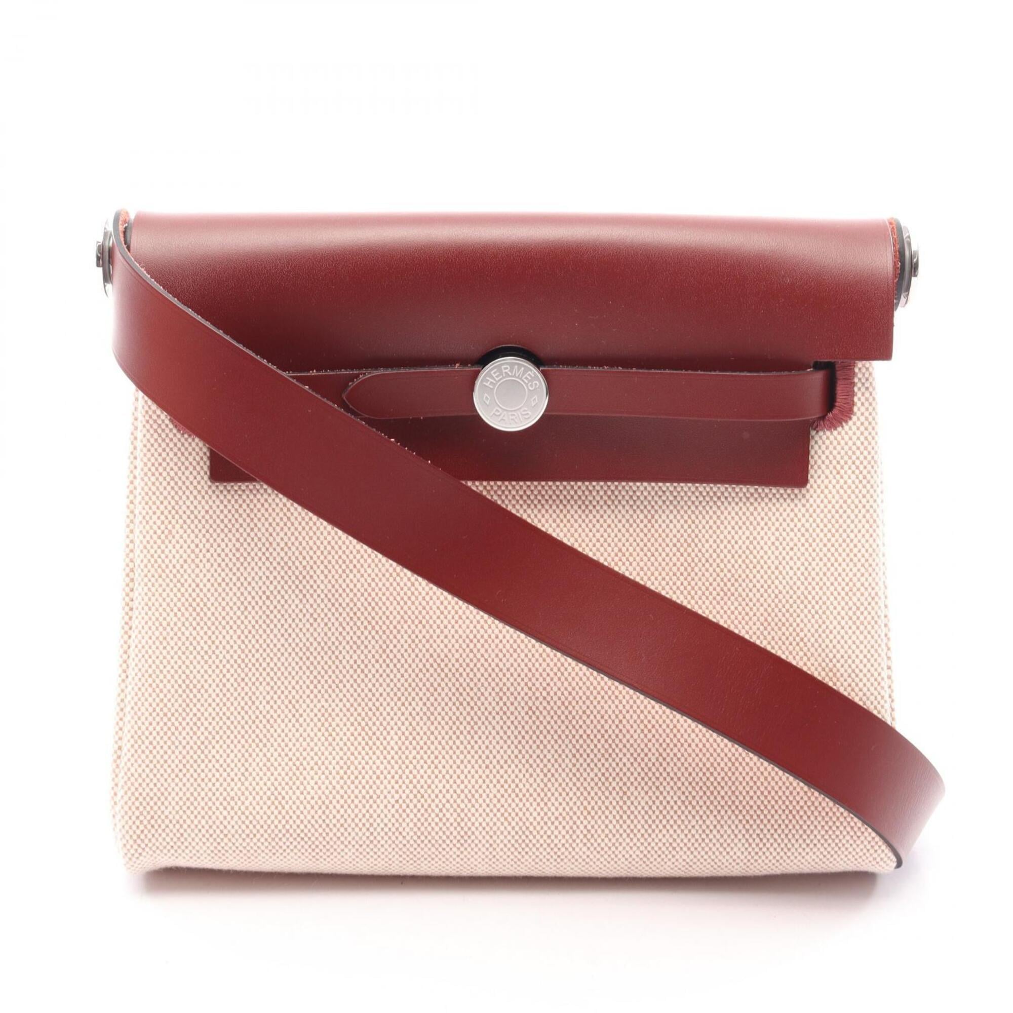Hermes Herbag Zip Mini Ecru Rouge H Shoulder Bag Handbag Canvas Leather Vache Hunter Toile Women's Ivory/Bordeaux — New - Store Return