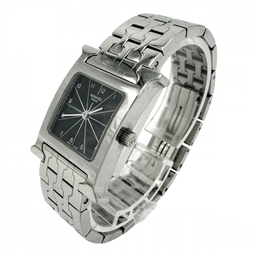 Hermes H-Watch Women's Quartz Watch, Black Dial, H WATCH, Battery Operated, Stainless Steel, Silver/Black, HERMES HH1.210 — Good