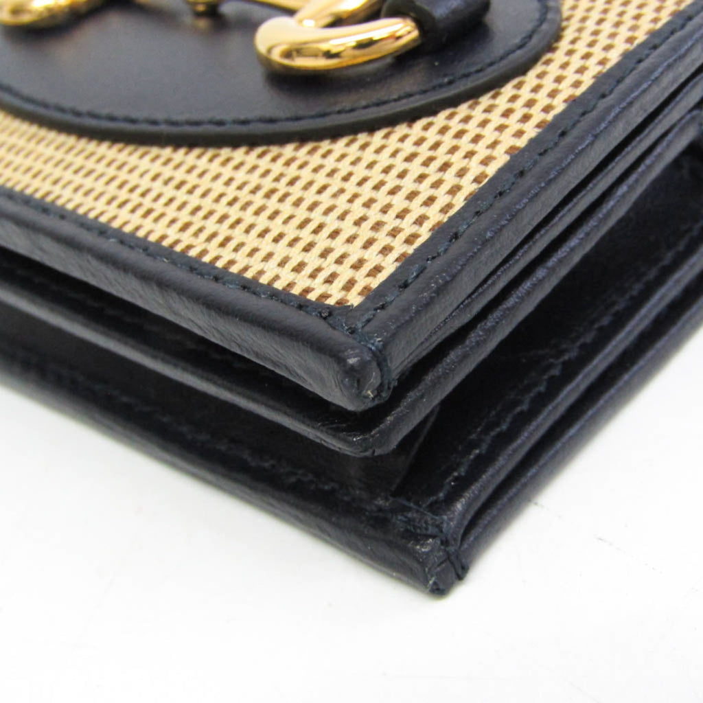 Gucci Horsebit 1955 Mini Wallet 621887 Women's Canvas,Leather Wallet (bi-fold) Beige,Black