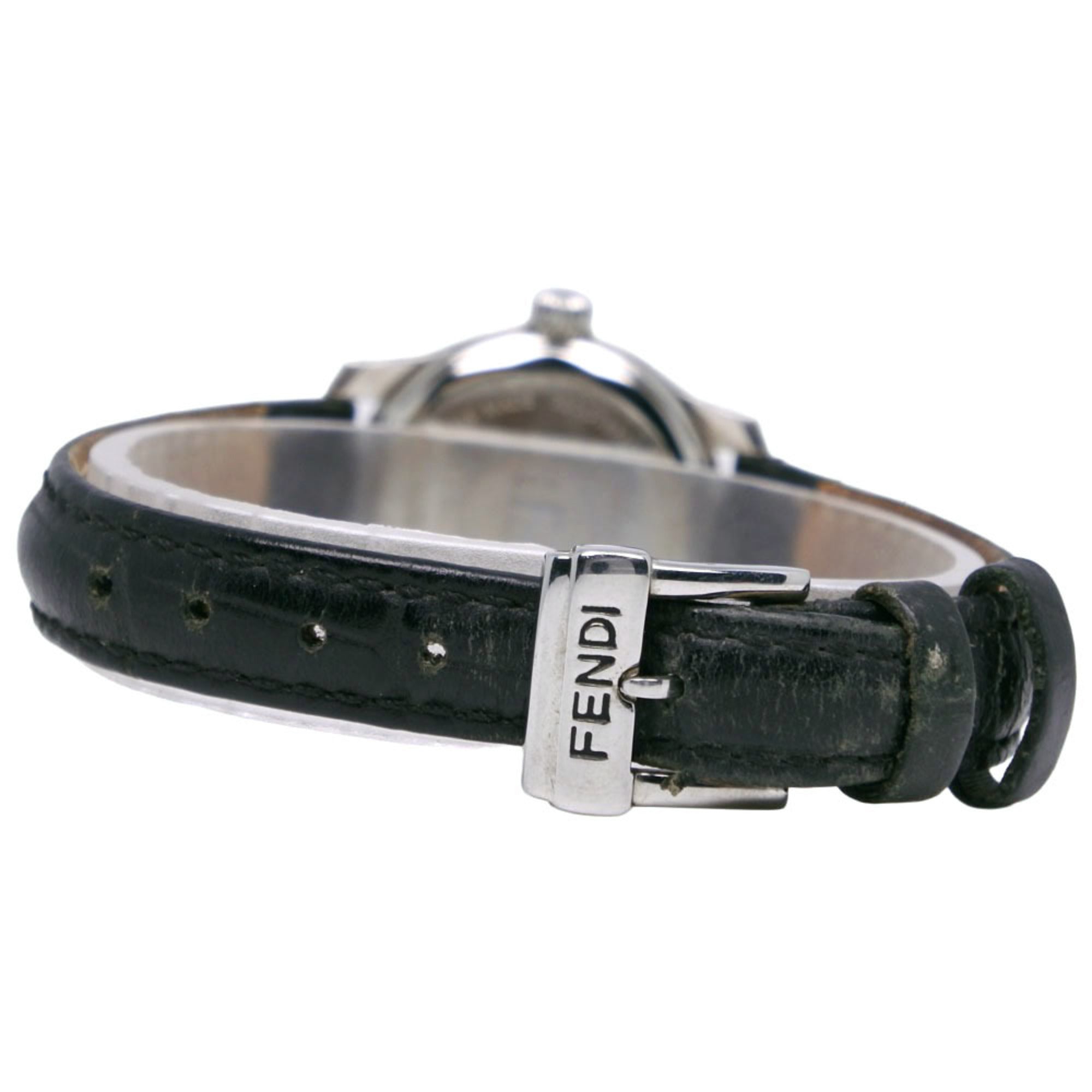 Fendi Olologi Women's Watch, 210L Stainless Steel x Leather Strap, Quartz Analog, Black Dial, Women's — Good