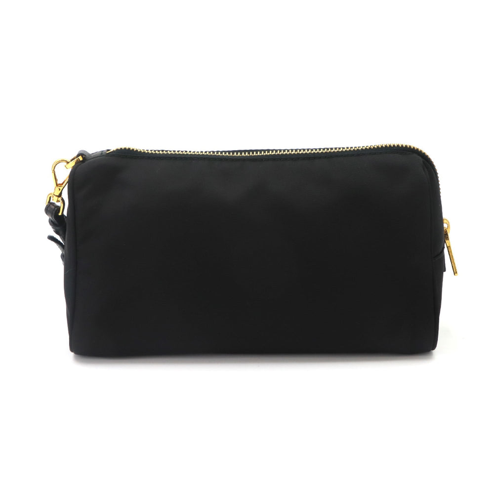 Prada handbag/pouch, nylon, Saffiano leather, black, gold hardware — Like New