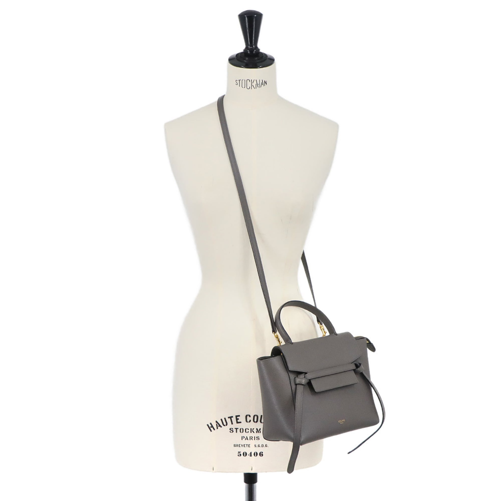 Celine CELINE Bag Waist Nano 2-way Hand Shoulder Handbag Leather Gray 189003 Belt — Like New