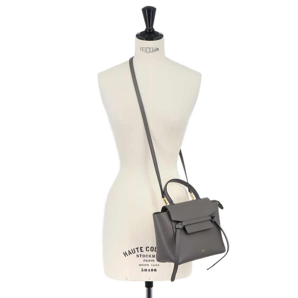 Celine CELINE Bag Waist Nano 2-way Hand Shoulder Handbag Leather Gray 189003 Belt — Like New