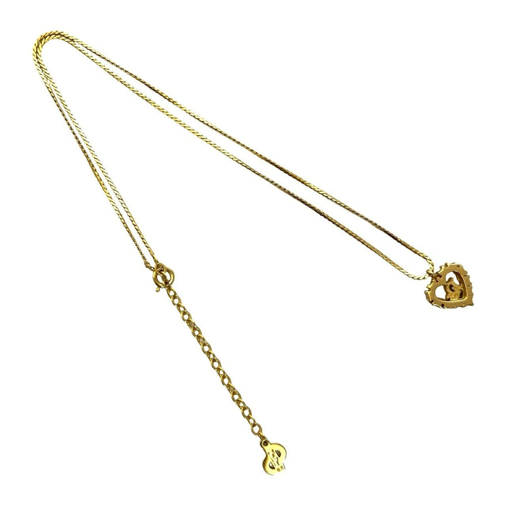 Christian Dior logo heart motif GP rhinestone necklace pendant gold 10266