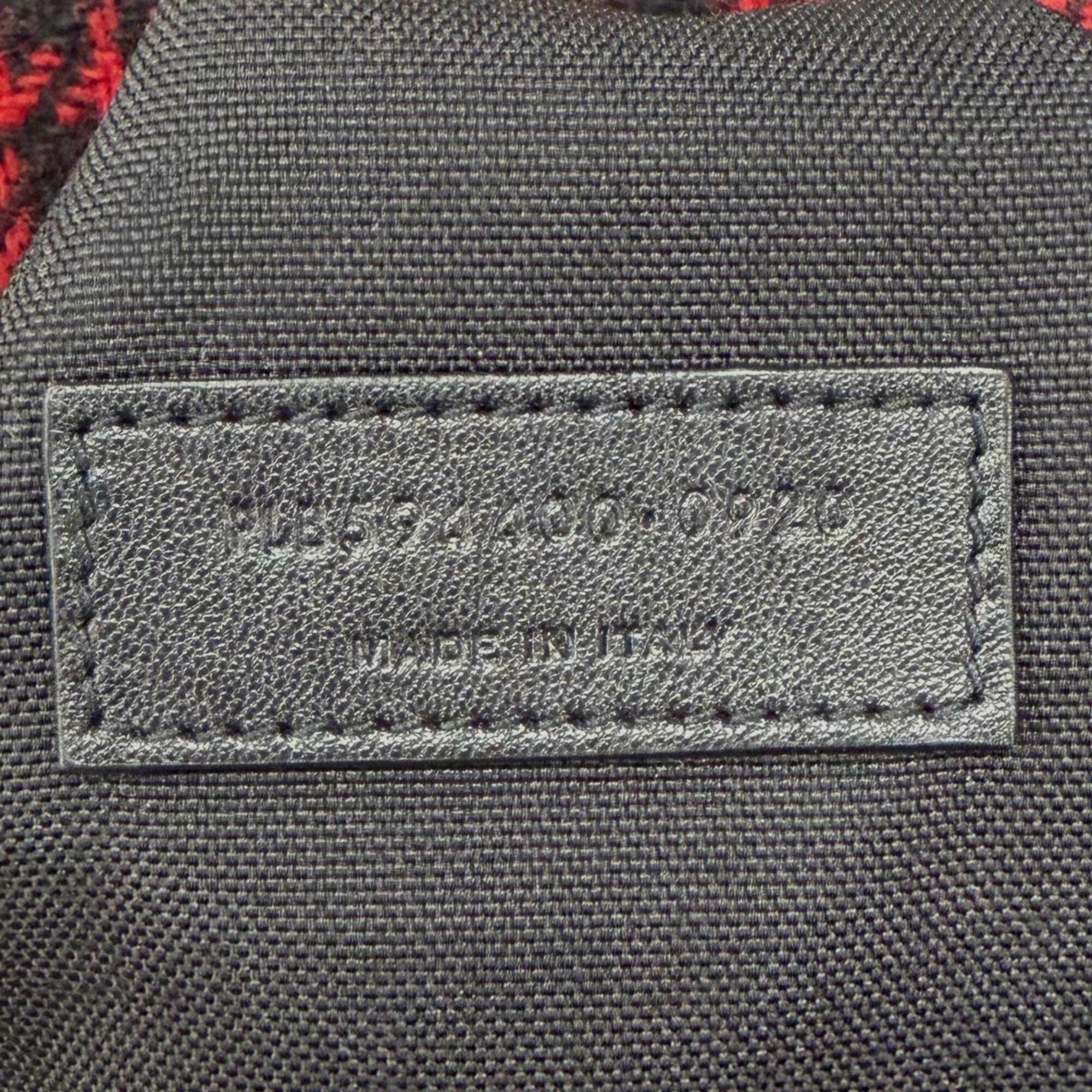 Yves Saint Laurent SAINT LAURENT PARIS 594400 Wool Leather Check Pattern 2-Way Duffle Bag/Boston Bag with Logo Patch, Red/Black, Made in Italy, Suitable for Women and Men — Like New