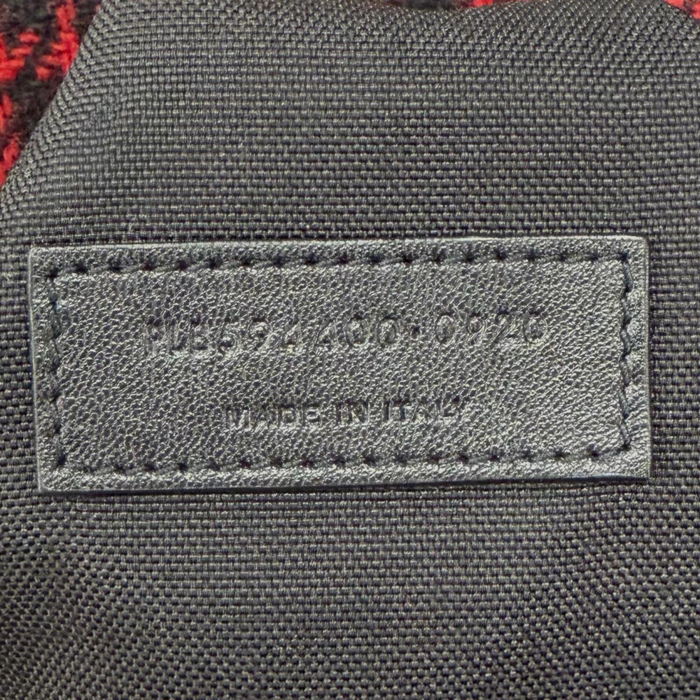 Yves Saint Laurent SAINT LAURENT PARIS 594400 Wool Leather Check Pattern 2-Way Duffle Bag/Boston Bag with Logo Patch, Red/Black, Made in Italy, Suitable for Women and Men — Like New