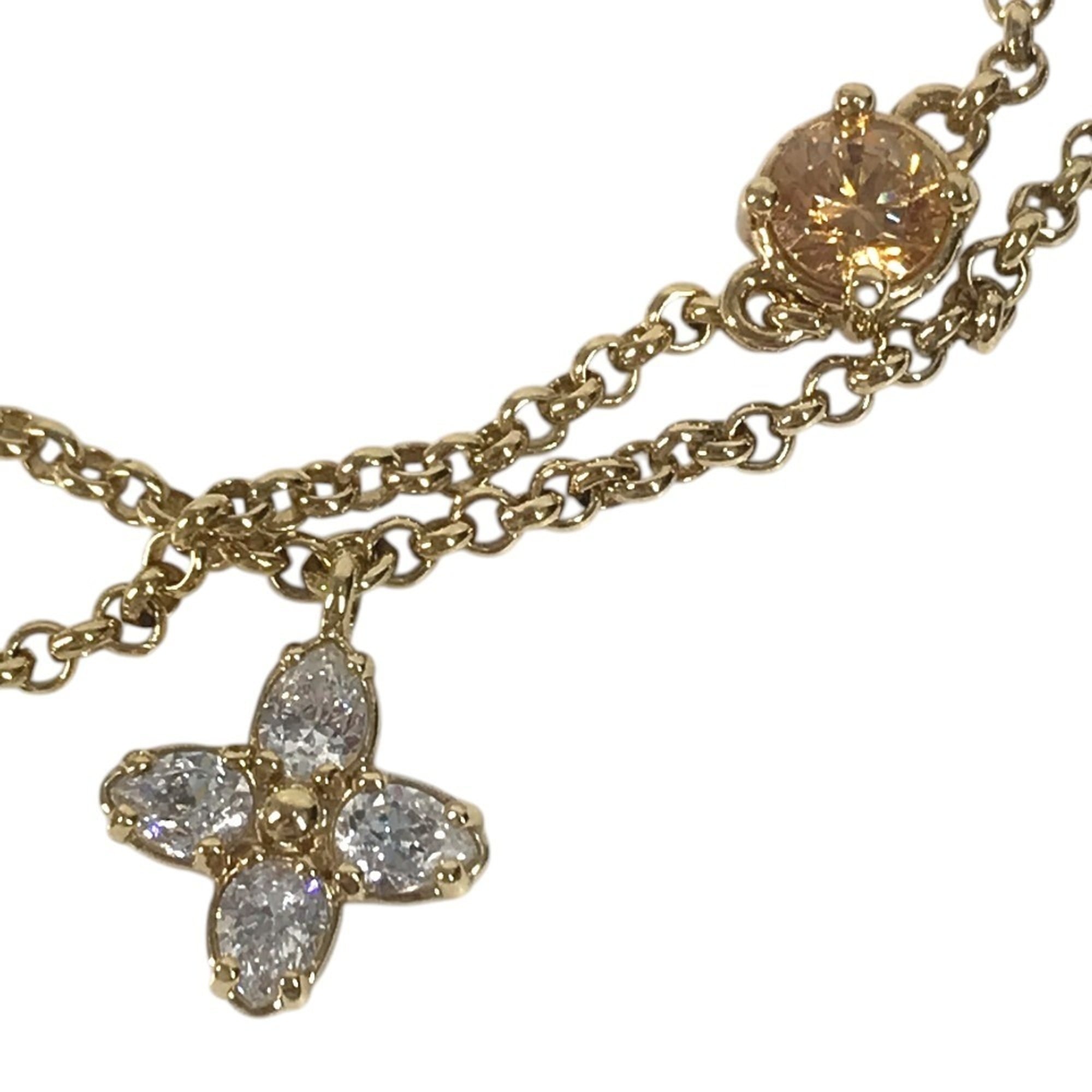 LOUIS VUITTON M1683A Bangle Accessory, Double Strand, Ladies' LV Metal Strass Faux Pearl Rhinestone Chain Bracelet, Metal, Men's & Women's, Gold — Like New