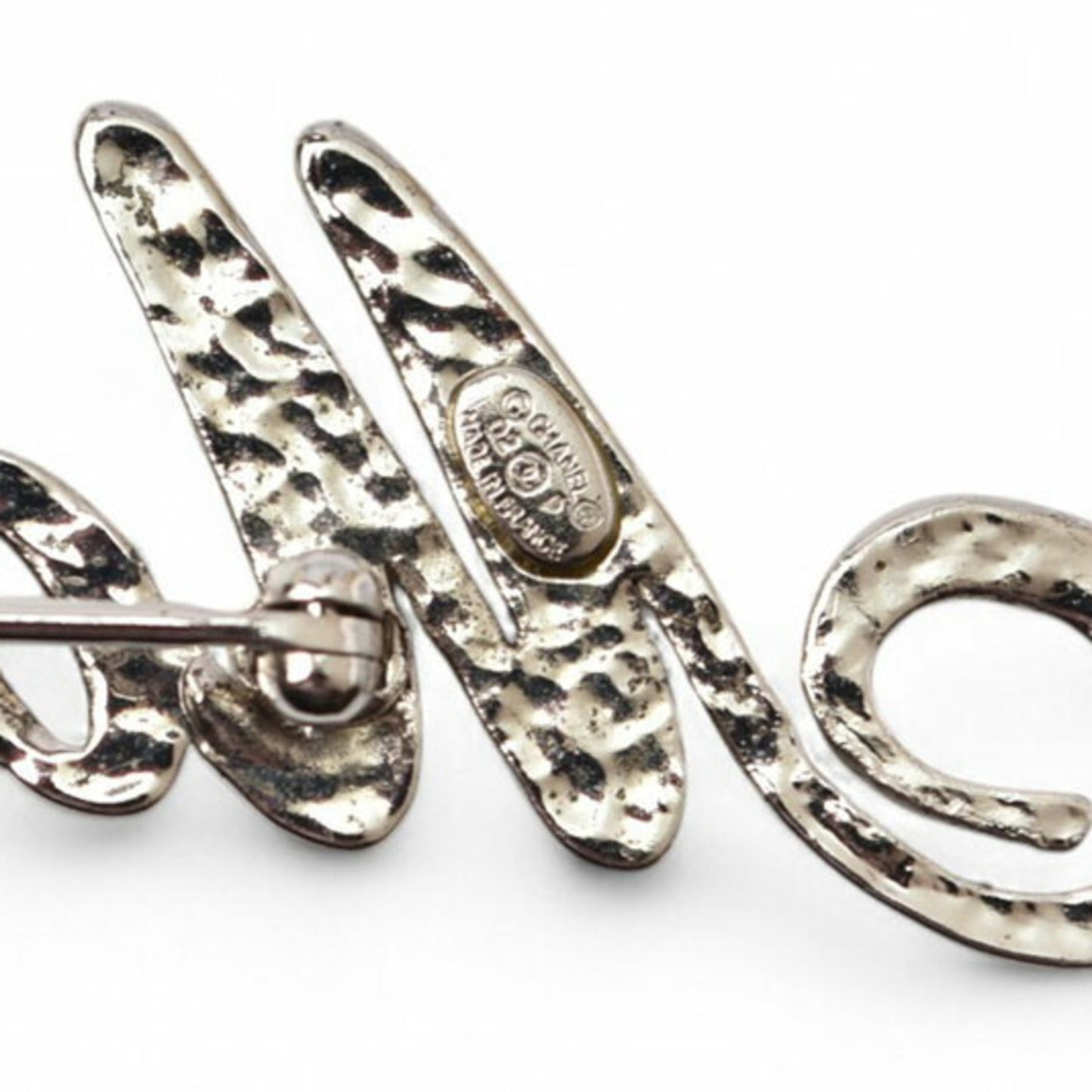 CHANEL Brooch Pin Mademoiselle Rhinestone Coco Silver Rose 02