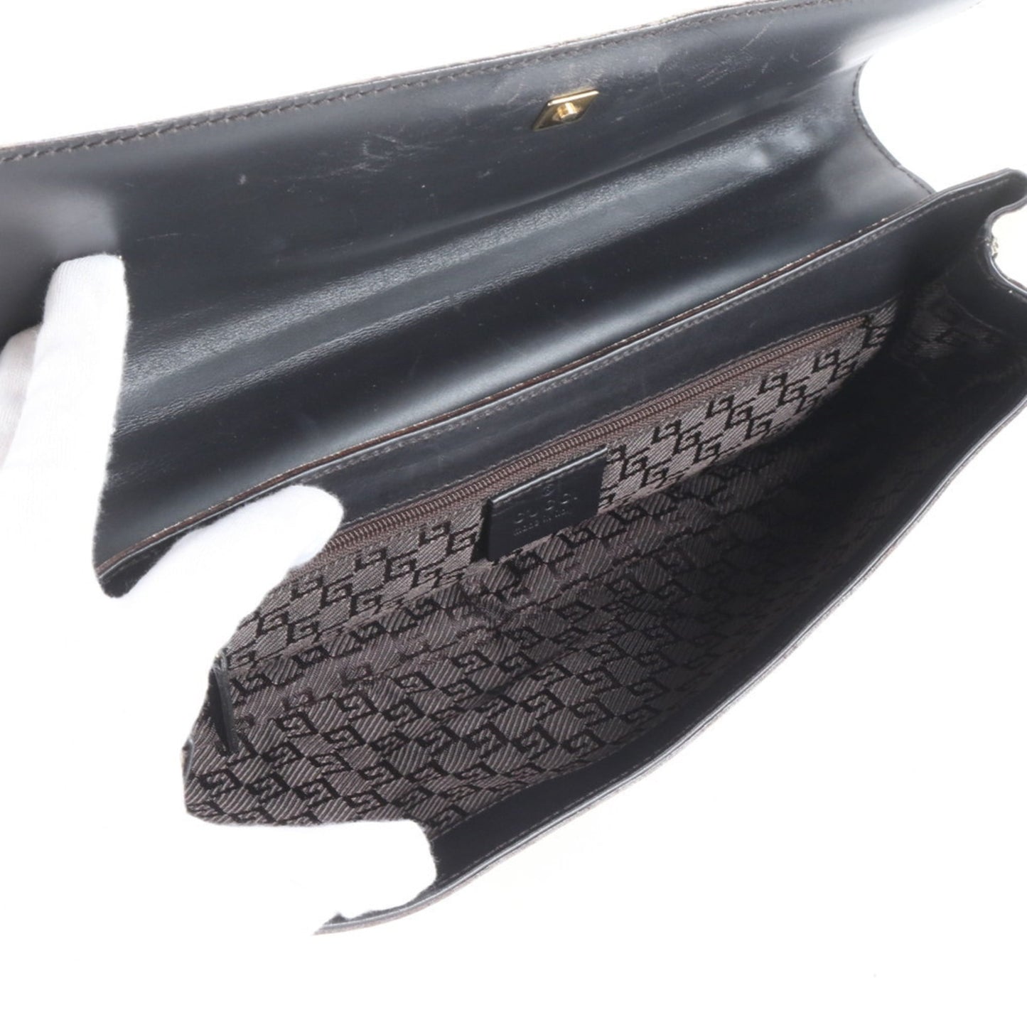 Gucci Bamboo 001-4047 Leather Shoulder Bag, Gray, Women's