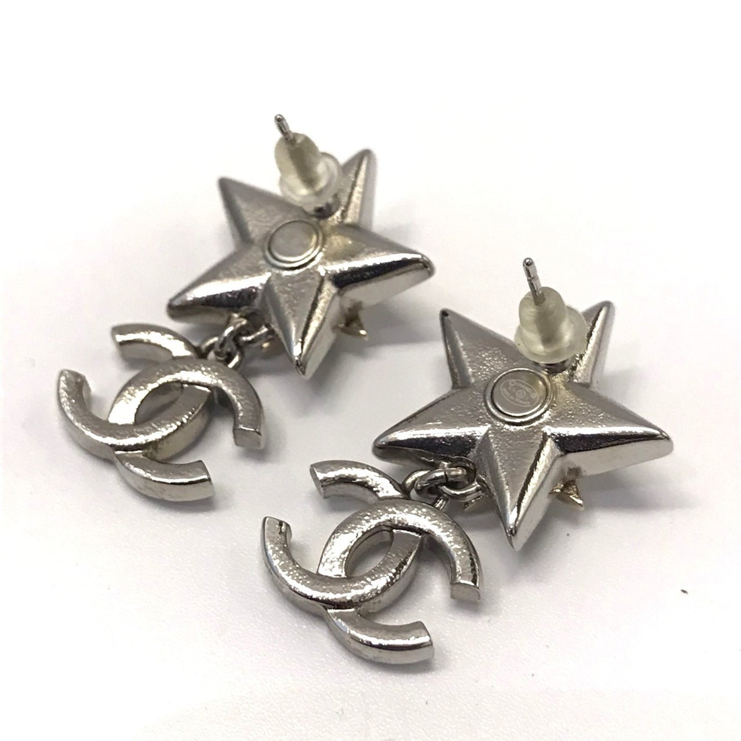 CHANEL Women's Earrings with Coco Mark Rhinestone Star in Silver