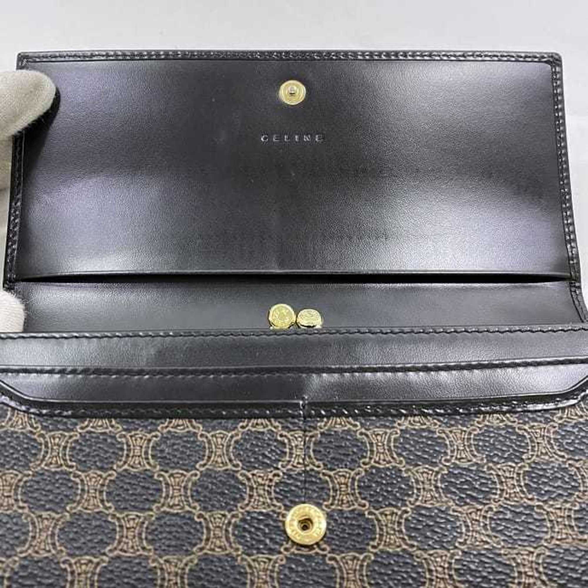 Celine Bi-fold Long Wallet f-21899 Black Brown Macadam DF 0P227 300 00 PVC Leather M/00/1 CELINE Flap with Clasp