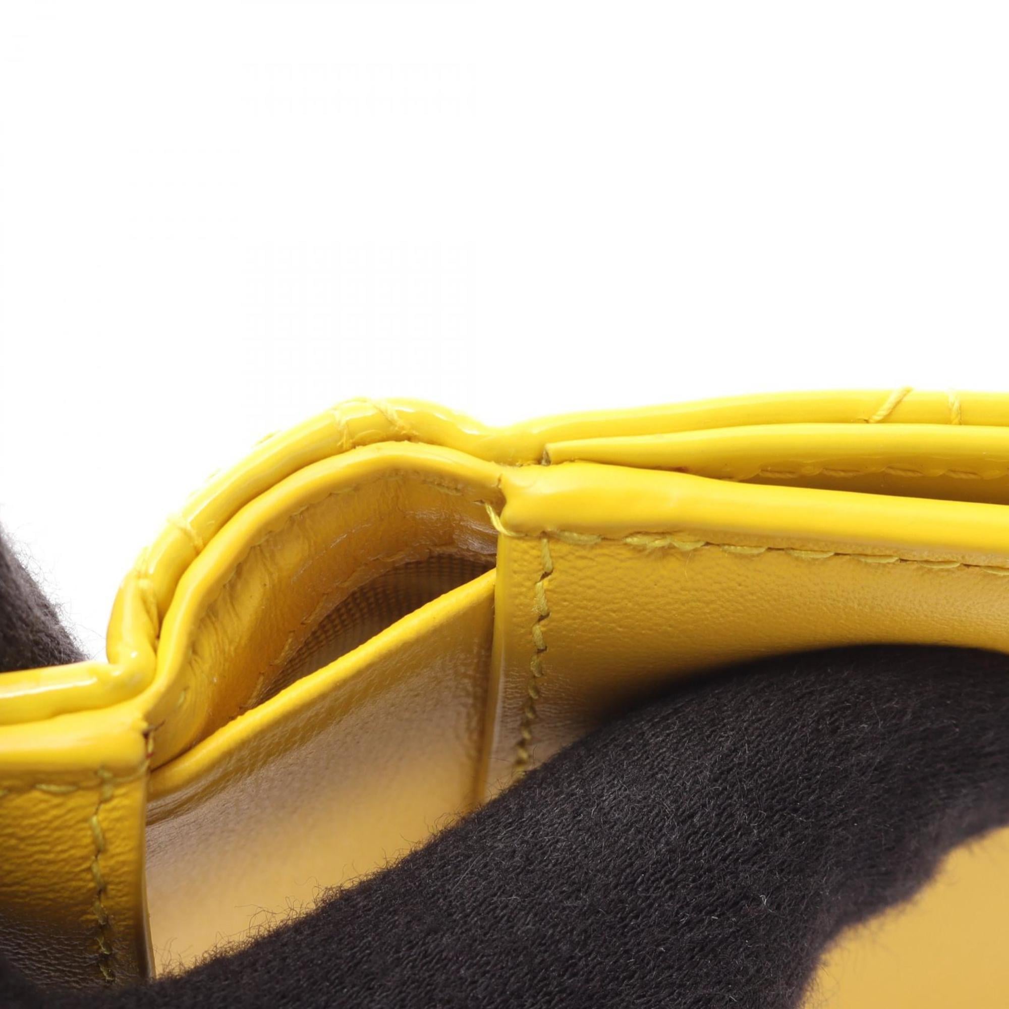 Christian Dior Dior Lady Lotus Wallet, Tri-fold Patent Leather, Women's, Yellow, S0181OVRB