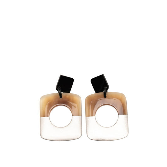 Hermes Hermès Serie Dalva stud earrings in silver, brown, black, and buffalo horn for women.