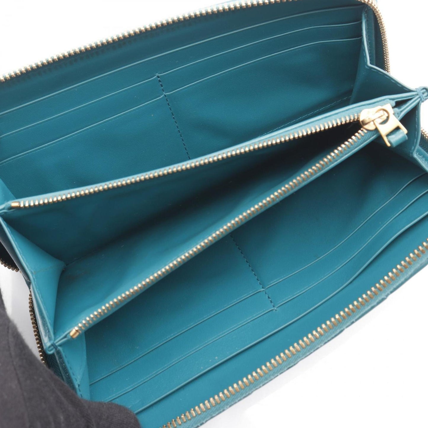 Bottega Veneta Intrecciato Round Long Wallet, Leather, Men's and Women's, Green