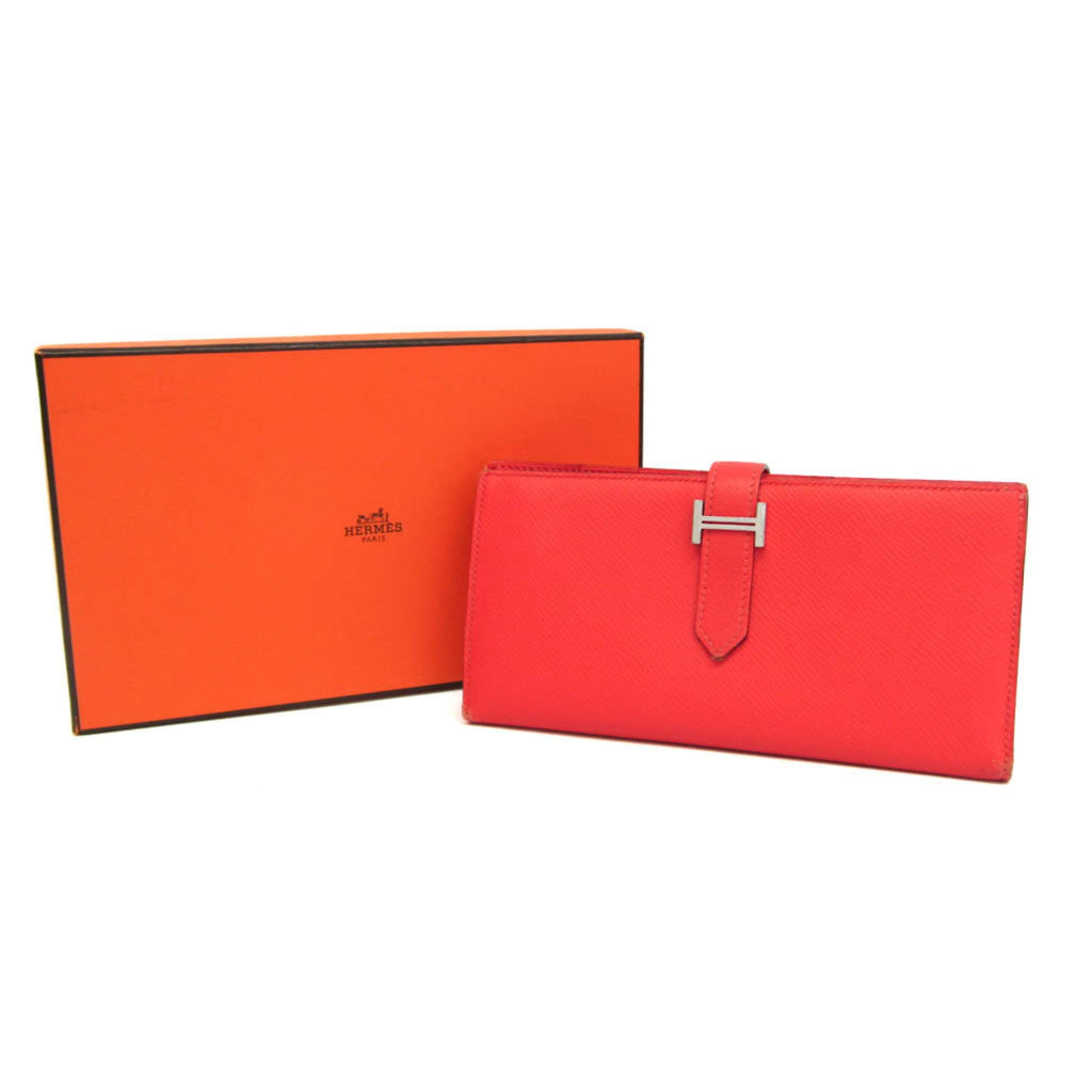 Hermes Bearn Bearn Soufflé Women's Epsom Leather Long Wallet (bi-fold) Salmon Pink