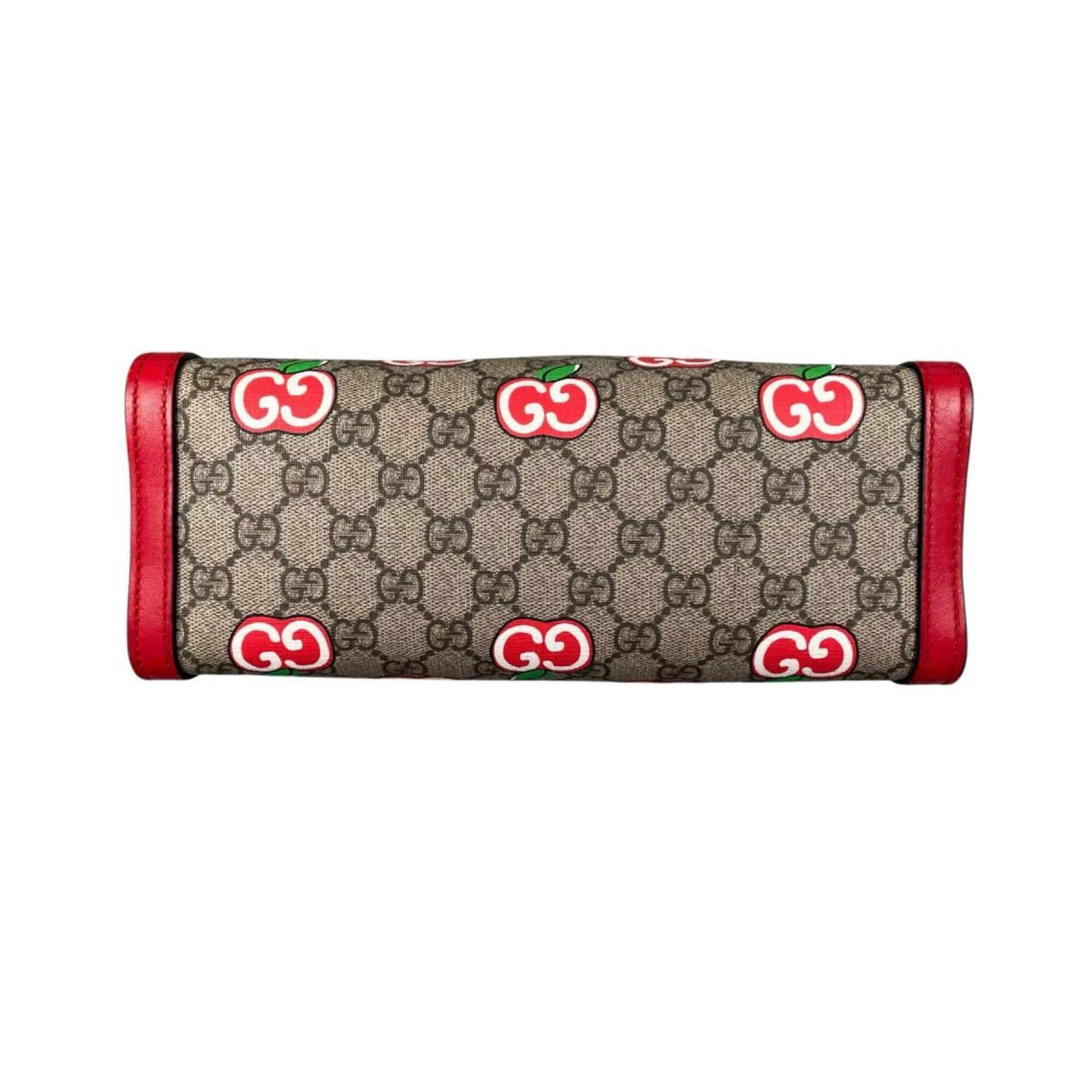 Gucci GG Apple Padlock Shoulder Bag, Canvas, 498156, Beige x Red Multicolor — Like New
