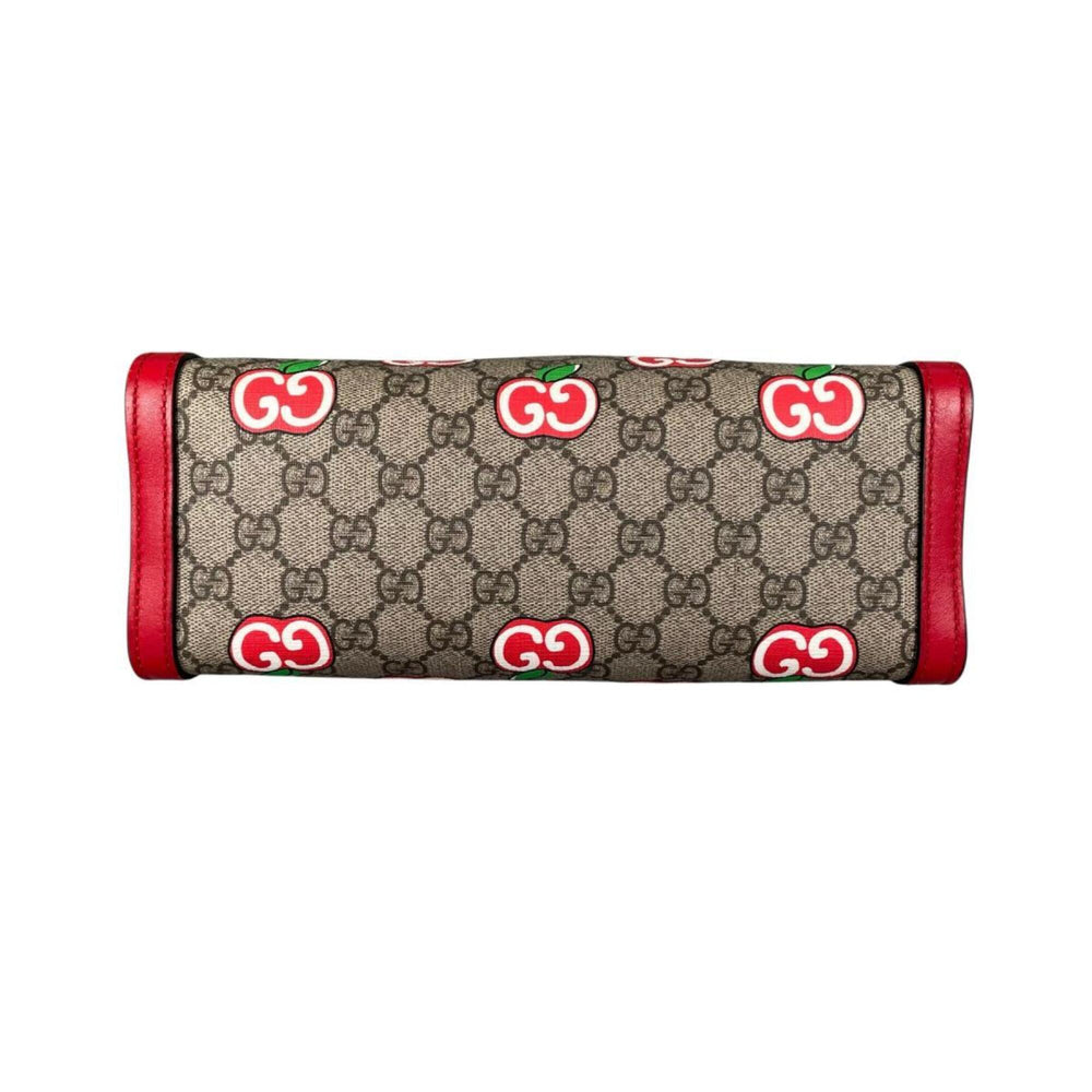 Gucci GG Apple Padlock Shoulder Bag, Canvas, 498156, Beige x Red Multicolor — Like New