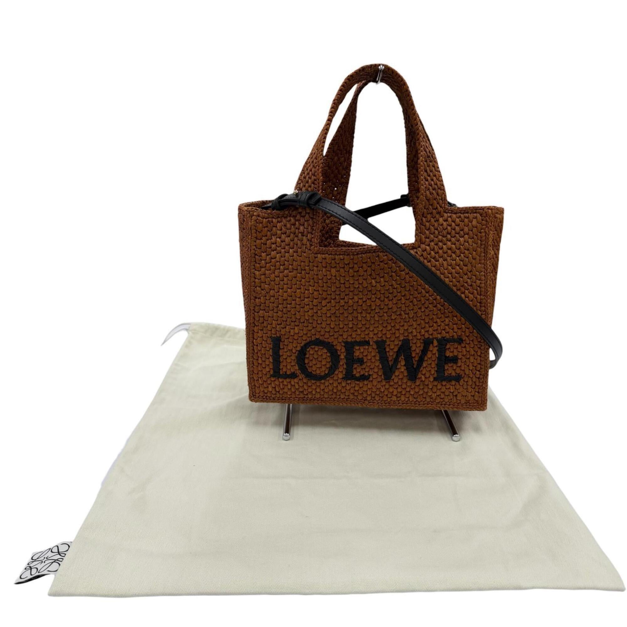 LOEWE A685B59X01 Font Tote Small Raffia Honey Gold Leather Trim 2-Way Shoulder Bag/Handbag for Women, with Dust Bag — Like New