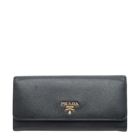 Prada Logo Long Wallet 1M1132 Black and Pink Saffiano Leather Women's PRADA