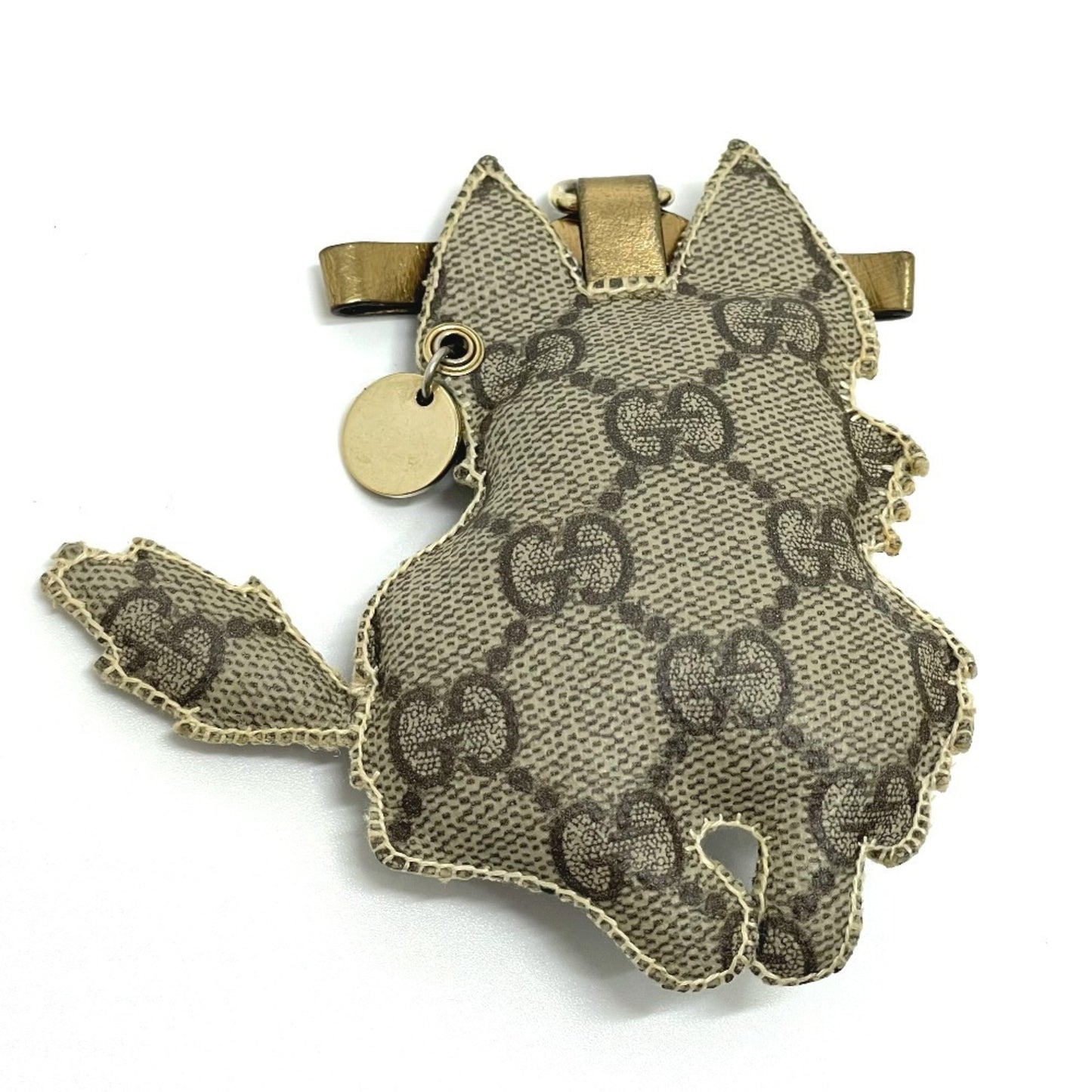 GUCCI Fox Guccioli Keychain Charm in GG Supreme Canvas, Beige