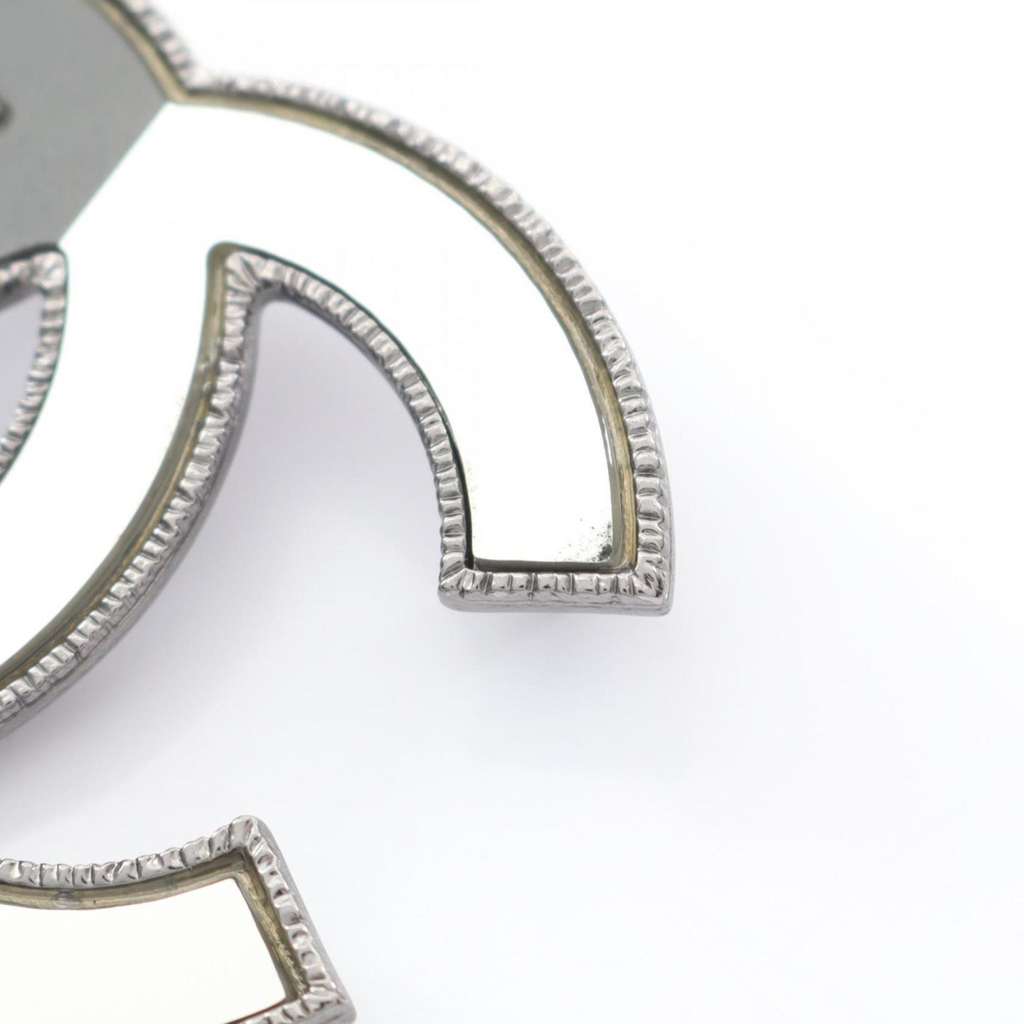 CHANEL Coco Mark Brooch, Stainless Steel, Women's, Silver, Black, White, A16B