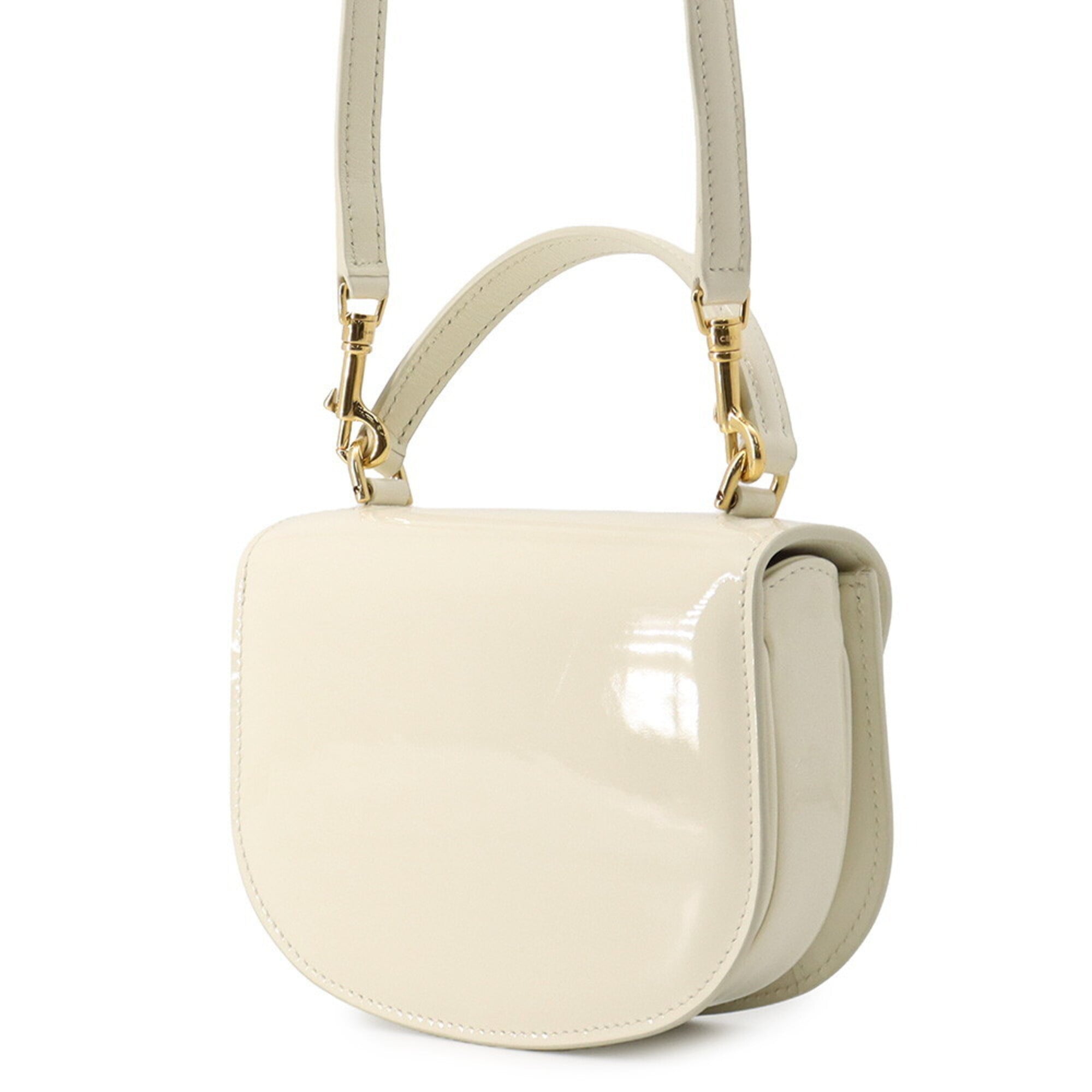Celine Mini Buzas Patent Leather Handbag 10L063ETZ CELINE 2-way Shoulder Bag White Fendi Women's FENDI — Like New